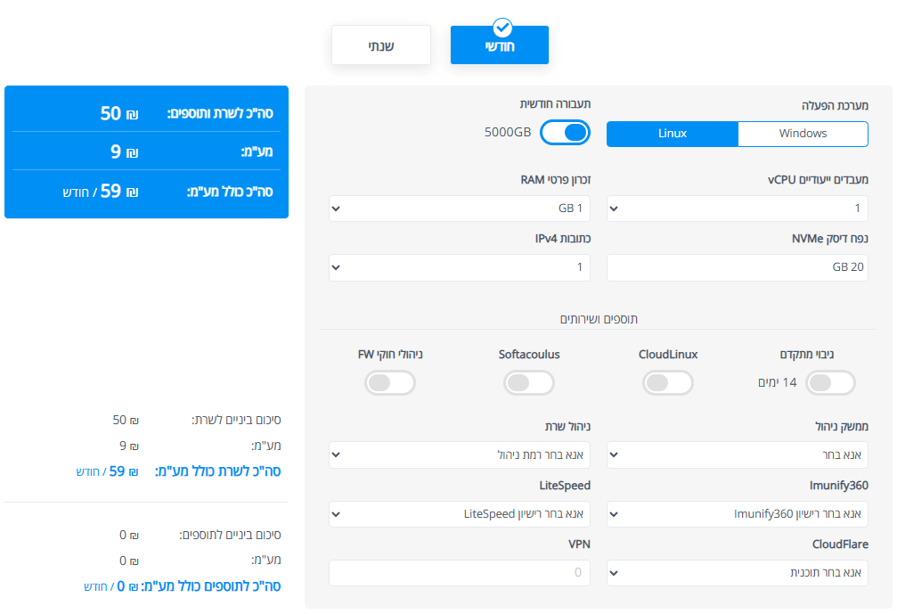 LiveDNS מחשבון שרת וירטואלי VPS